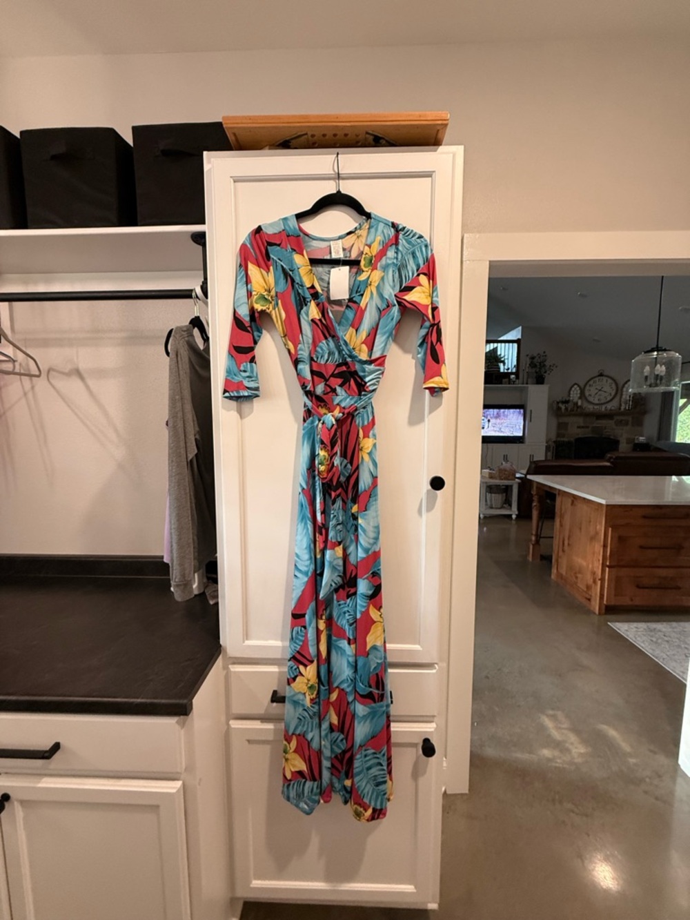 Floral Wrap Maxi Dress in Blue Tropical Print